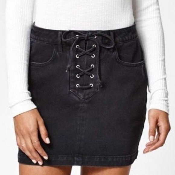 Pacsun Denim Lace Up Tie Up Skirt - Picture 6 of 6